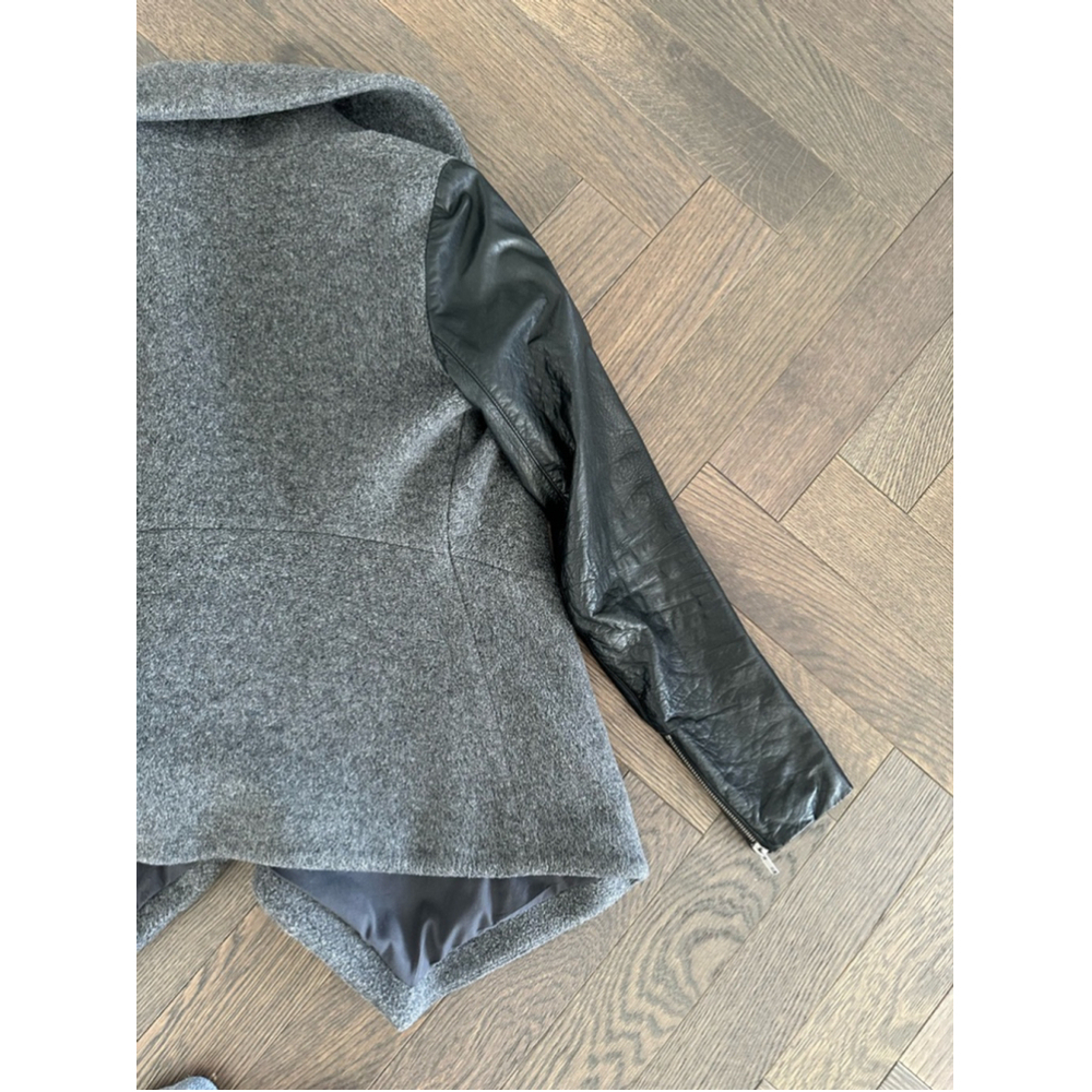 Theory Wool Blend Jacket Size M Gray with Leather Sleeves - Picture 9 of 10